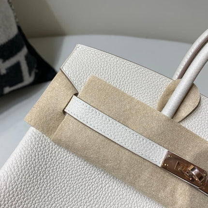 HM 25S BIRKIN BAG 25 CM IN BEIGE WHITE LAMBSKIN WITH ROSE GOLD HARDWARE