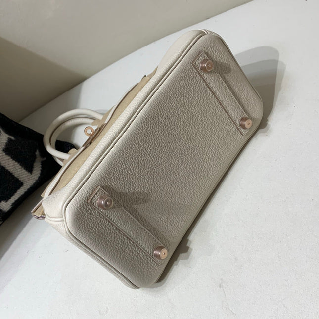 HM 25S BIRKIN BAG 25 CM IN BEIGE WHITE LAMBSKIN WITH ROSE GOLD HARDWARE