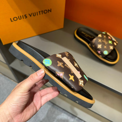 LV VELCRO SLIPPERS IN CHOCOLATE BROWN MONOGRAM CALFSKIN