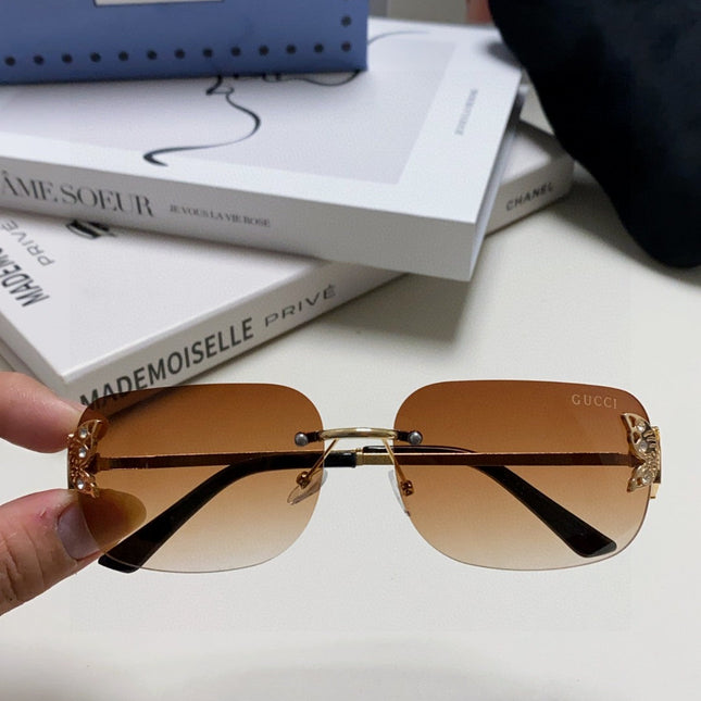 BUTTERFLY EMBELLISHED RIMLESS RECTANGULAR FRAME SUNGLASSES 570245 IN METAL
