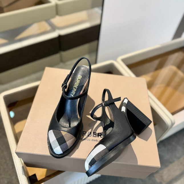 BURBERRY 26S SLINGBACK HEELS 95 MM IN BLACK CALFSKIN