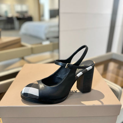 BURBERRY 26S SLINGBACK HEELS 95 MM IN BLACK CALFSKIN