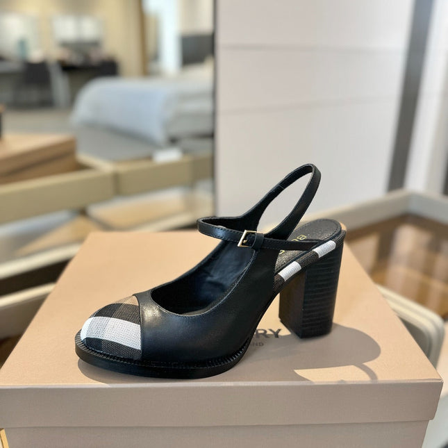 BURBERRY 26S SLINGBACK HEELS 95 MM IN BLACK CALFSKIN