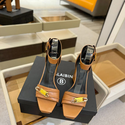 BALMAIN 25S WEDGE HEELS 100MM IN BROWN CALFSKIN