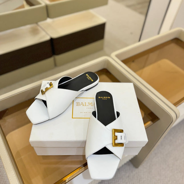 BALMAIN 26S SANDALS IN WHITE CALFSKIN