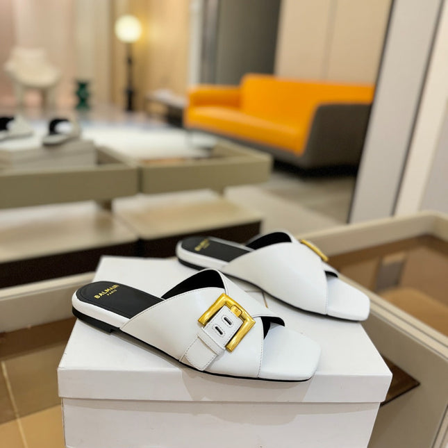 BALMAIN 26S SANDALS IN WHITE CALFSKIN