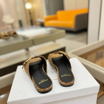 BALMAIN 26S SANDALS IN BROWN CANVAS