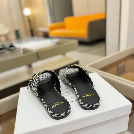 BALMAIN 26S SANDALS IN BLACK AND WHITE CANVAS