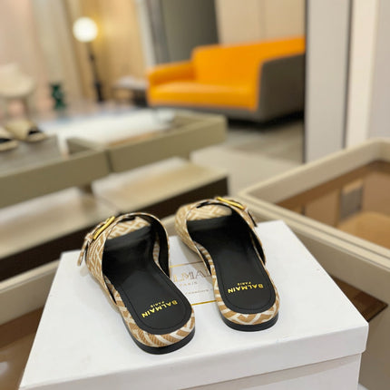 BALMAIN 26S SANDALS IN WARM BEIGE AND WHITE CANVAS