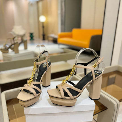 BALMAIN 26S HEELED SANDALS 105 MM IN BEIGE LAMBSKIN