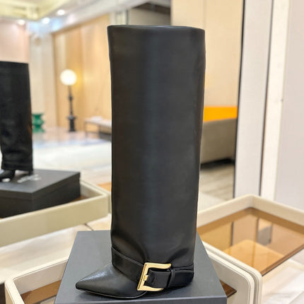 BALMAIN 26S KNEE-HIGH BOOTS 100 MM IN BLACK CALFSKIN
