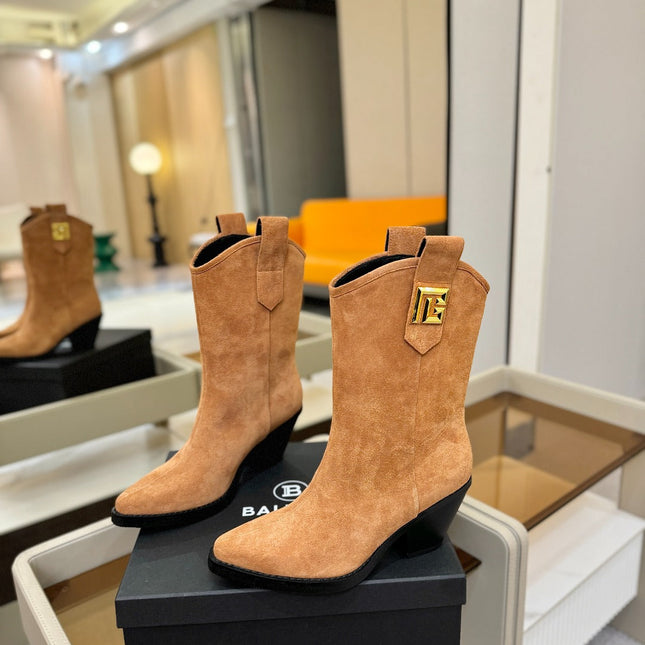 BALMAIN 26S COWBOY ANKLE BOOTS 65 MM IN BROWN SUEDE
