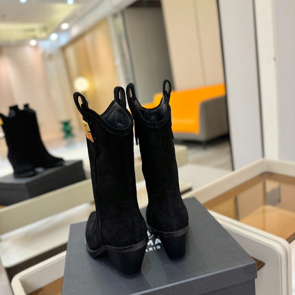 BALMAIN 26S COWBOY ANKLE BOOTS 65 MM IN BLACK SUEDE