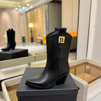 BALMAIN 26S COWBOY ANKLE BOOTS 65 MM IN BLACK CALFSKIN