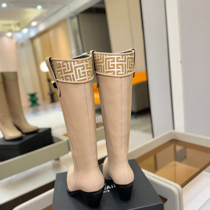 BALMAIN 26S HIGH BOOTS 65 MM IN BEIGE CALFSKIN