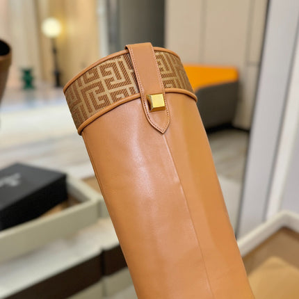 BALMAIN 26S HIGH BOOTS 65 MM IN BROWN CALFSKIN