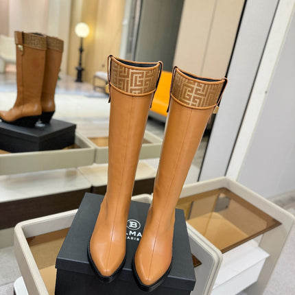 BALMAIN 26S HIGH BOOTS 65 MM IN BROWN CALFSKIN