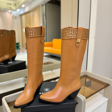 BALMAIN 26S HIGH BOOTS 65 MM IN BROWN CALFSKIN