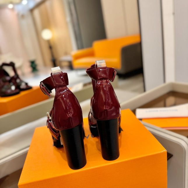 LV 26S STAR TRAIL HEELS 100 MM IN DARK RED AND BROWN CALFSKIN