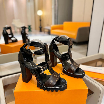 LV 26S STAR TRAIL HEELS 100 MM IN DARK BROWN AND BLACK CALFSKIN