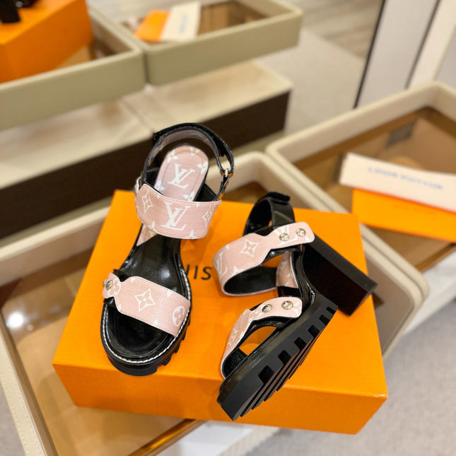 LV 26S HIGH HEEL SANDALS 100 MM IN LIGHT PINK AND BLACK CALFSKIN