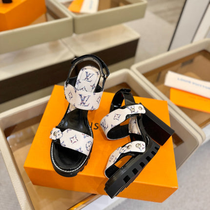 LV 26S HIGH HEEL SANDALS 100 MM IN CREAM WHITE AND BLACK CALFSKIN