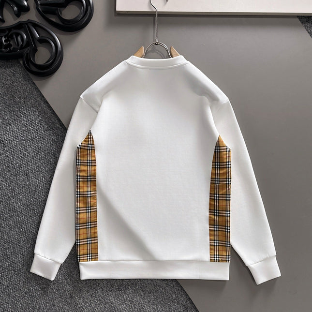 BURBERRY CHECK TRIM COTTON SWEATSHIRT IN WHITE