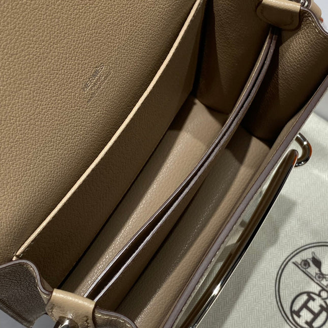 HM ROULIS 18 MINI BAG IN LIGHT BROWN CALFSKIN SILVER-TONE HARDWARE