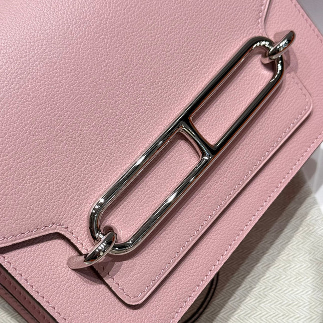 HM ROULIS 18 MINI BAG IN BABY PINK CALFSKIN SILVER-TONE HARDWARE