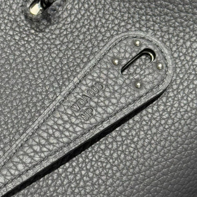 HERMES 25S MEDIUM LINDY 26 IN CHARCOAL GRAY CALFSKIN SILVER HARDWARE