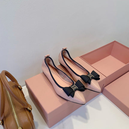 MIUMIU 26S BALLET FLATS IN LIGHT PINK CALFSKIN WITH BOW