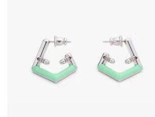 FENDI 26S FF GEOMETRIC ENAMEL EARRINGS IN SILVER TONE METAL 629855