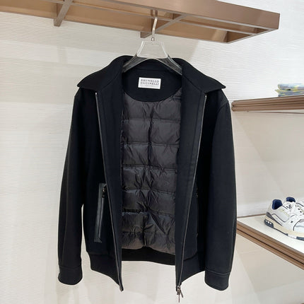 BRUNELLO CUCINELLI BLACK WOOL ZIP-FASTENING JACKET