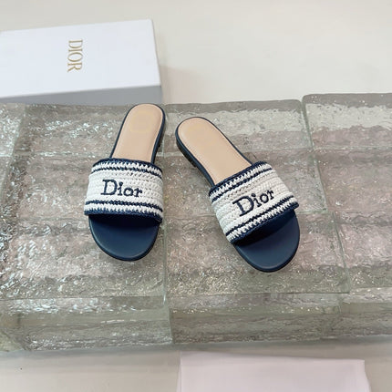 DIOR 26S WOVEN-STRAP SANDALS IN WHITE AND NAVY BLUE CALFSKIN