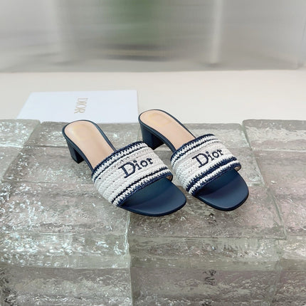 DIOR 26S WOVEN-STRAP HIGH-HEEL SANDALS IN WHITE AND NAVY BLUE CALFSKIN