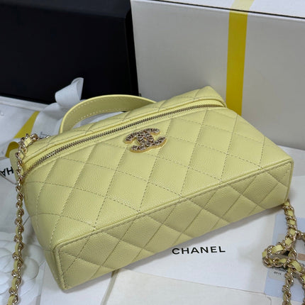 STRASS VANITY QUILTED CASE 19 IN YELLOW CALFSKIN WITH GOLD METALLIC