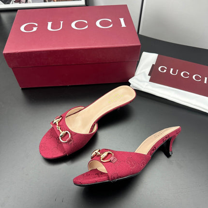 GUCCI 26S HIGH-HEELED SANDALS 50 MM IN RED CANVAS