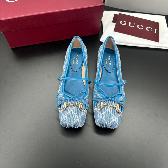 GUCCI 26S BALLET FLATS IN BLUE DENIM