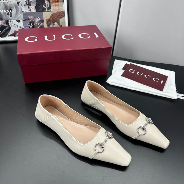 GUCCI 26S VITTORIA BALLERINA SHOES IN CREAM WHITE CALFSKIN