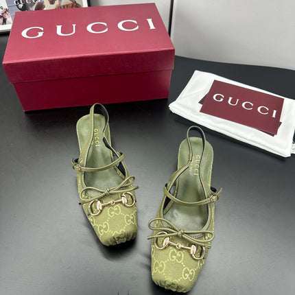 GUCCI 26S SLINGBACK 25 MM IN MOSS GREEN CANVAS