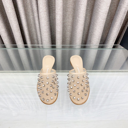 RHODES STUDDED FLAT MULE IN BEIGE MESH UPPER