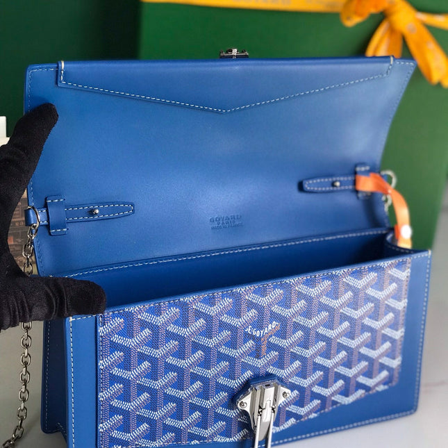 DUCHESSE MARIE-CAROLINE BAG 25 IN SAPPHIRE BLUE GOYARDINE CANVAS AND SMOOTH CALFSKIN