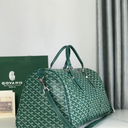 BOSTON 50 BAG IN GREEN GOYARDINE CANVAS AND CALFSKIN TRIM