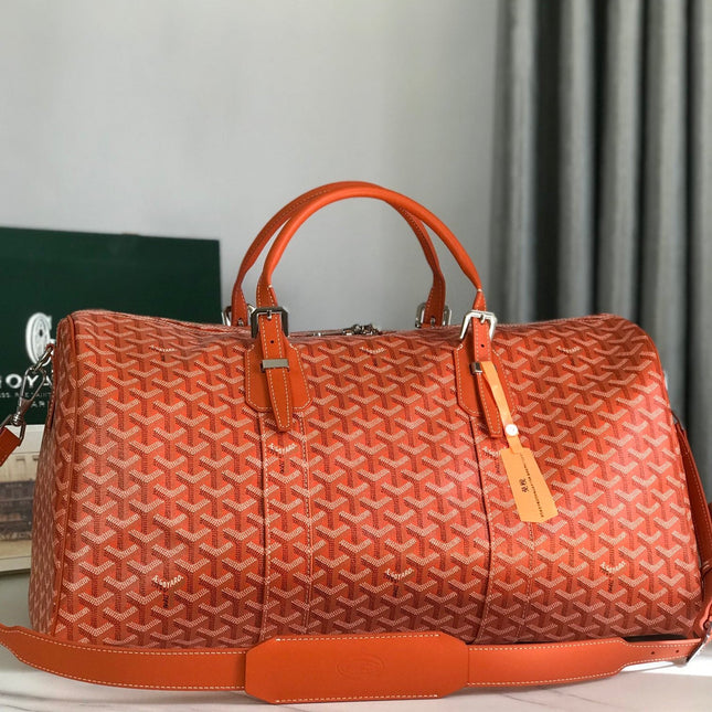 BOSTON 50 BAG IN ORANGE GOYARDINE CANVAS AND CALFSKIN TRIM