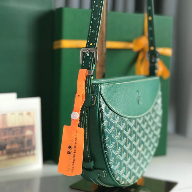 HIRONDELLE BAG 25 IN GREEN LAMBSKIN AND GOYARDINE CANVAS