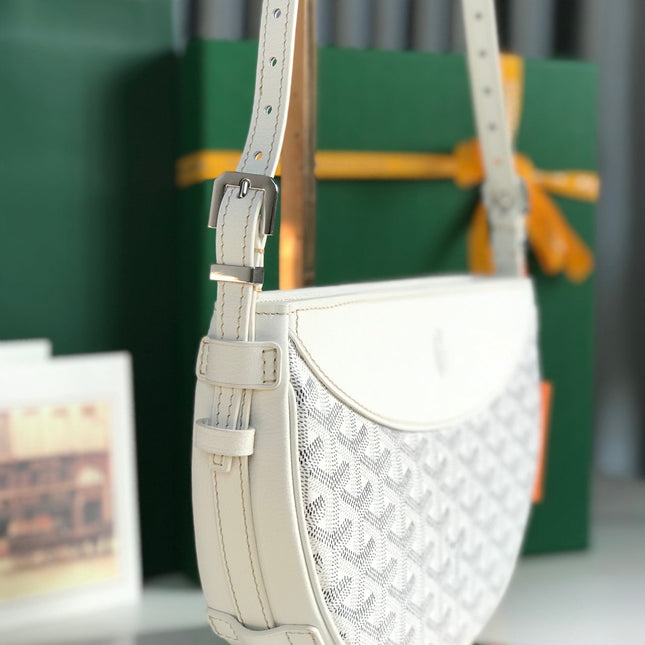 HIRONDELLE BAG 25 IN WHITE LAMBSKIN AND GOYARDINE CANVAS