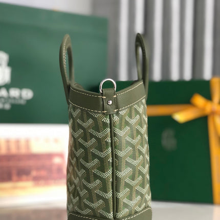 GOYA 26S BELUGA MINI BAG 23CM IN DARK OLIVE GREEN GOYARDINE CANVAS AND CALFSKIN