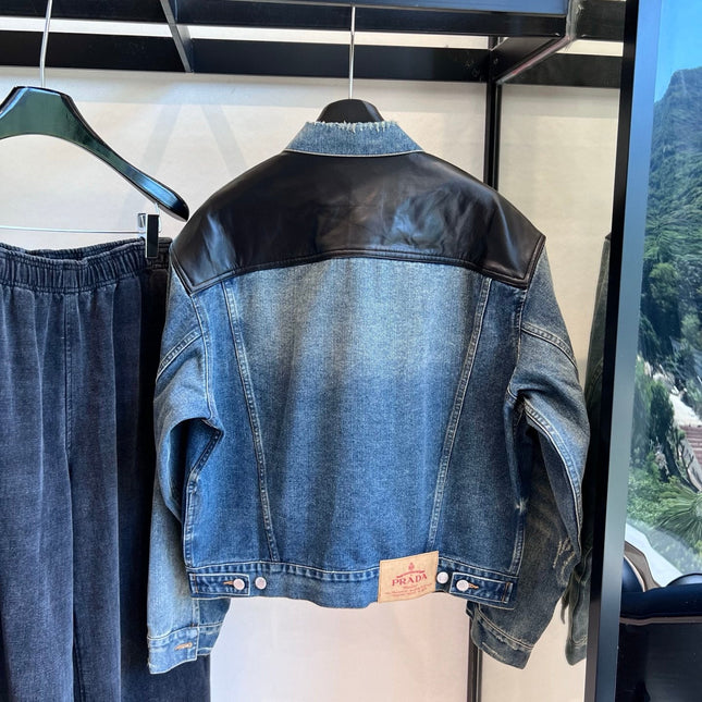PRADA 25ST LEATHER JACKET WITH DENIM PATCHWORK 321