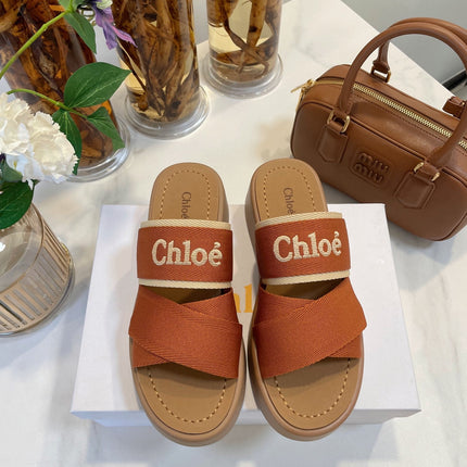 WOODY WEDGE SANDALS IN BRONZE BROWN CANVAS WITH CIDER BROWN RUBBER SOLE
