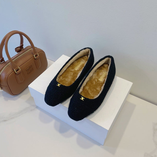 CELINE 26S FLAT SHOES IN BLACK WOOL